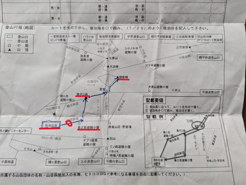 マーク付き登山計画登山届